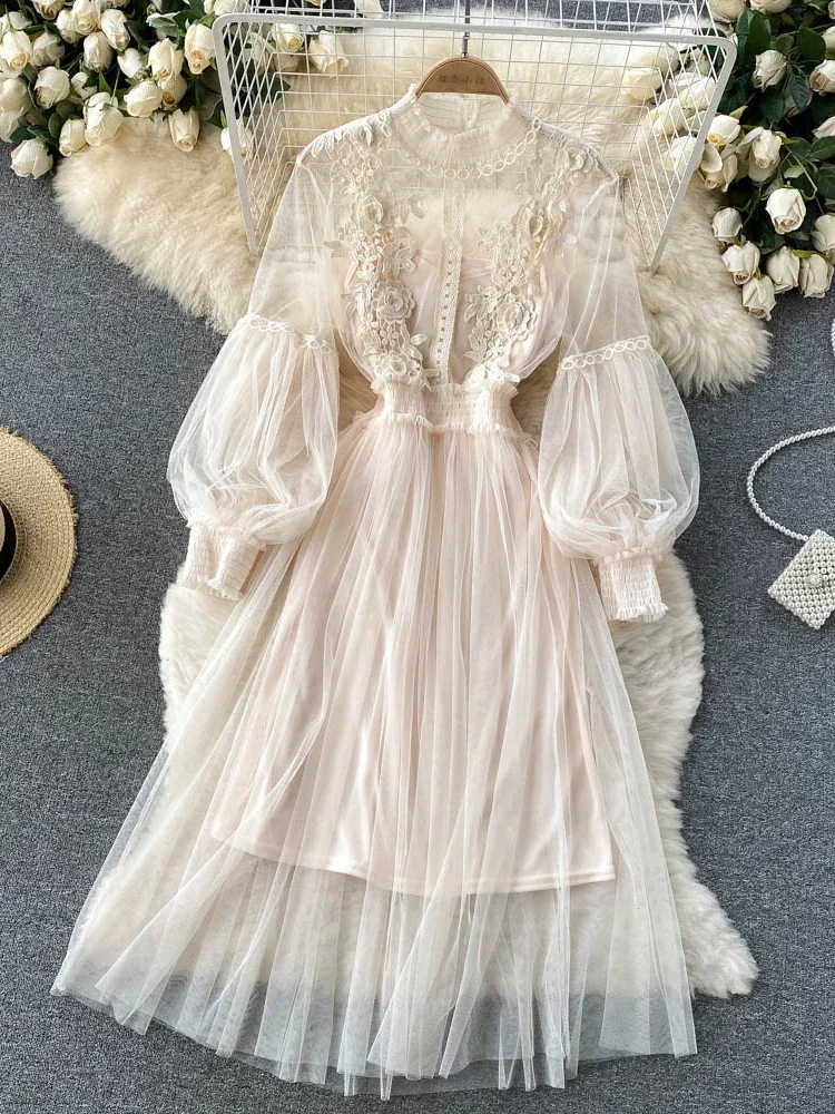 فستان نسائي أنيق بزهور ثلاثية الأبعاد