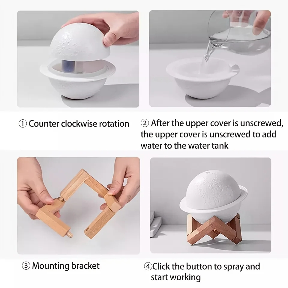 مرطب هواء ثلاثي الأبعاد على شكل قمر مع إضاءة LED