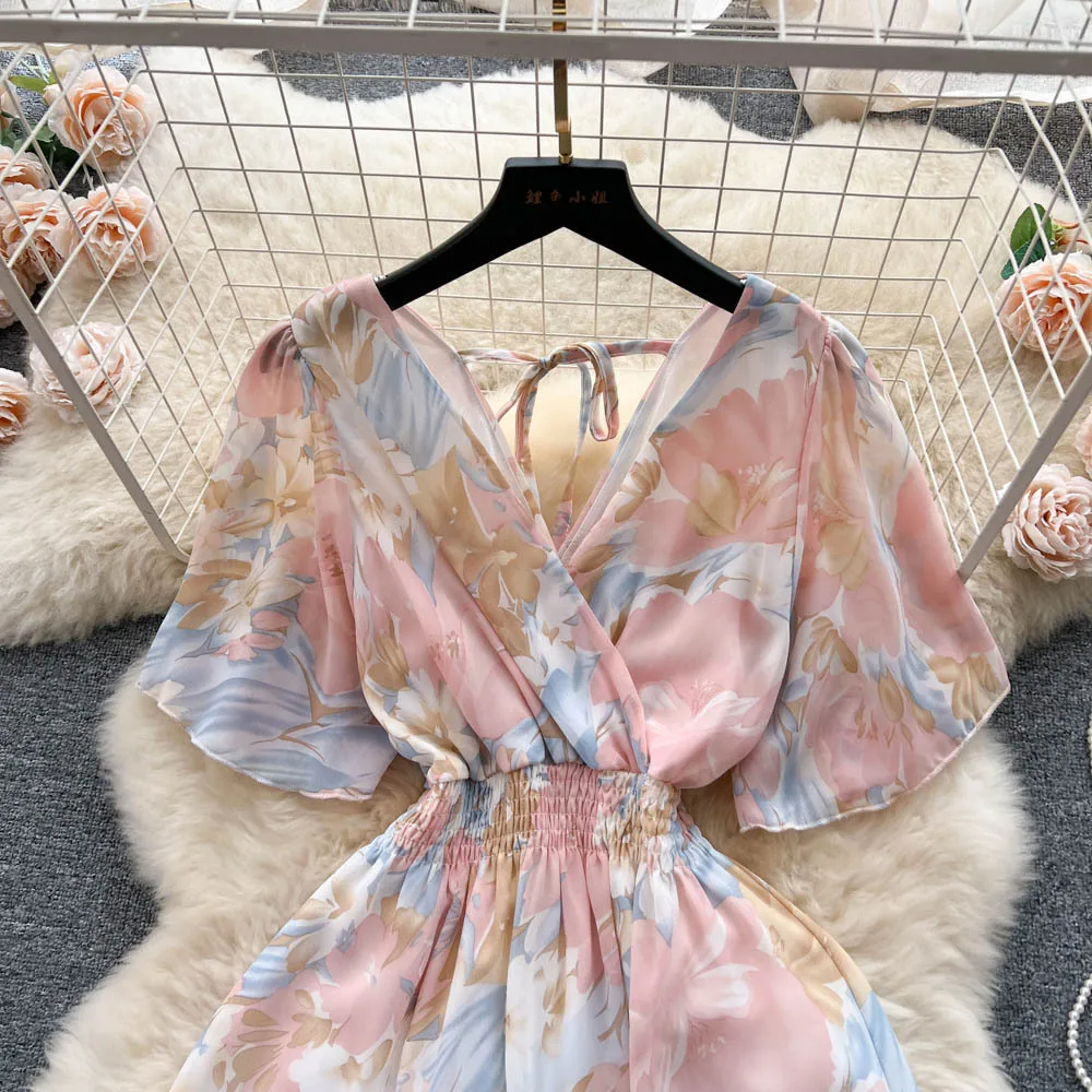 فستان شيفون صيفي طويل بطبعة الأزهار من YuooMuoo