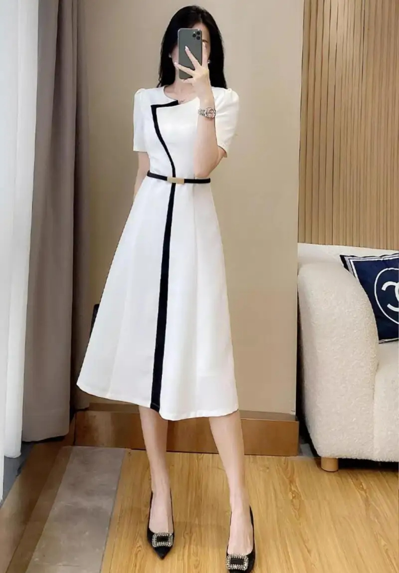 فستان ميدي كلاسيكي أنيق للنساء